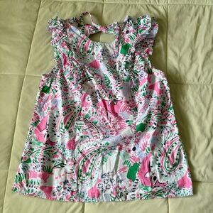 Crown & Ivy Multicolor Pink Green Cotton Floral Open Back Sleeveless Top Size S